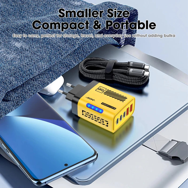 5 Port GaN USB C Fast Charger 240W Wall Adapter for Phone, Tablet, Laptop