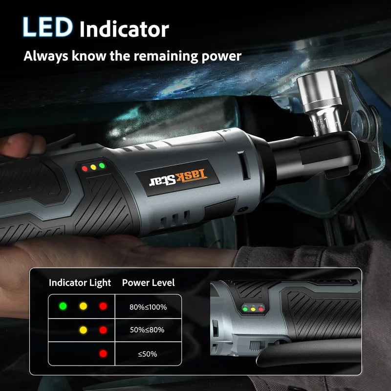 12V Electric Ratchet Wrench Set with 2.0Ah Battery & LED Light for Car Repair