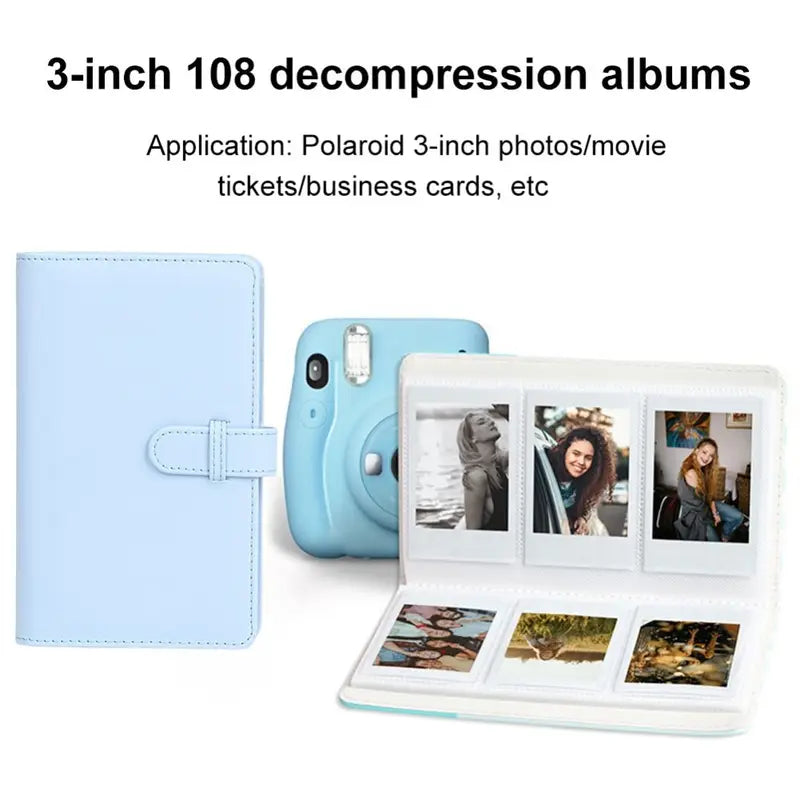 Photo Album for 3-Inch Instax Mini Photos - 108 Pockets PU Leather Storage Book