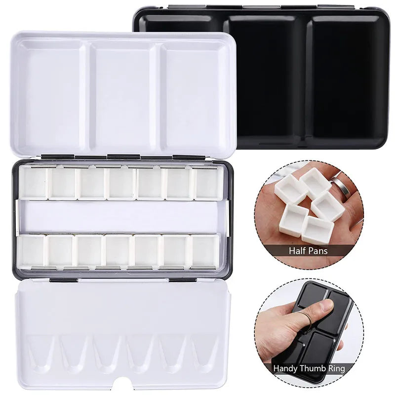Empty Watercolor Palette with 14 Half Pans Metal Paint Case for DIY Travel Art