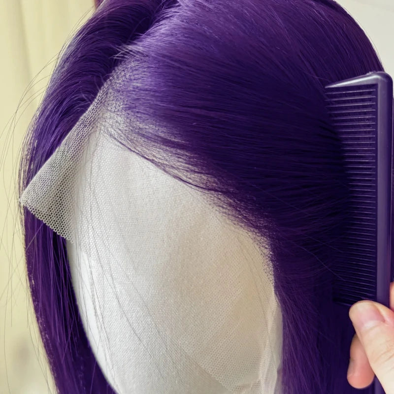 Short Purple Lace Front Wig for Cosplay & Costume - 12 Inch Straight Hair