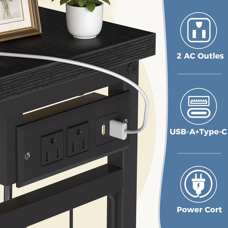 6-Drawer Fabric Dresser with Hanging Rack and LED Lights for Bedroom Storage