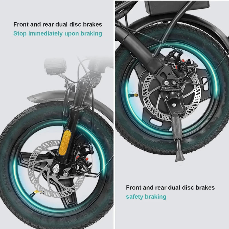 Folding Electric Bicycle 20MPH 560W Motor 48V Removable Battery 14-Inch Commuter Bike
