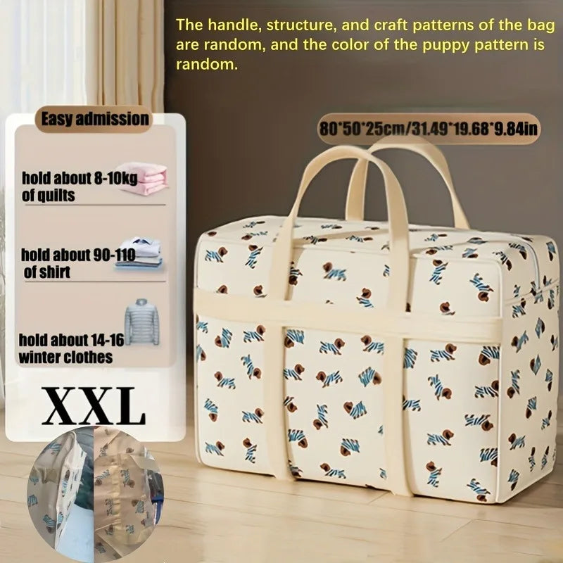 Foldable Luggage Organizer Bag with Puppy Pattern, Large Capacity Travel Storage