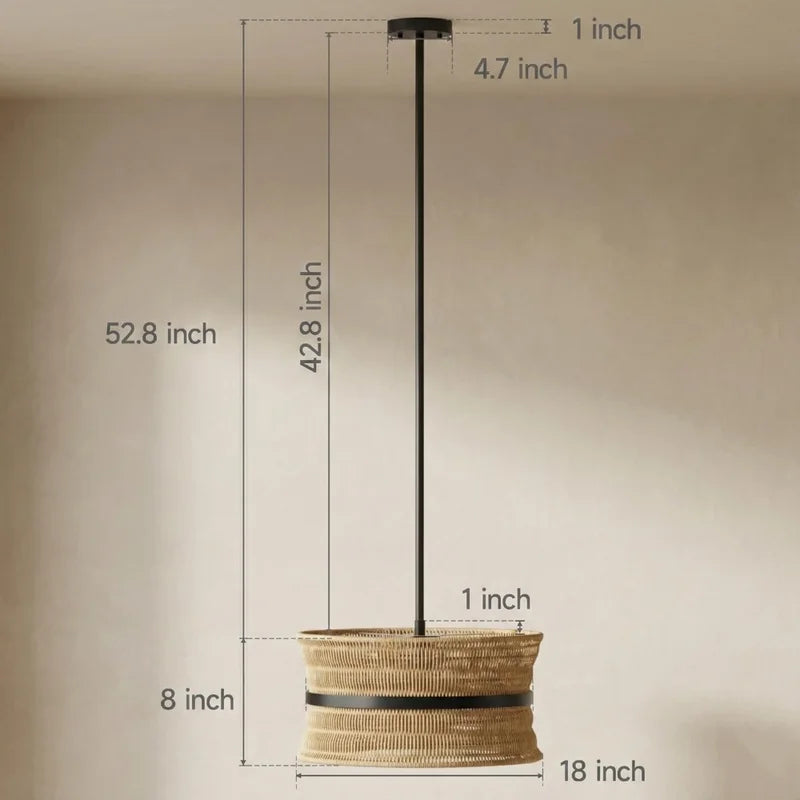 Wicker Boho Chandelier - 4-Light Rattan Pendant Light for Dining & Living