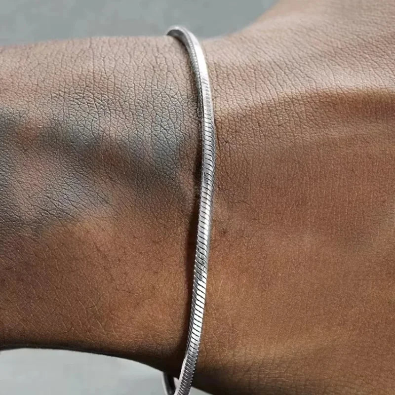 925 Sterling Silver Snake Chain Bracelet Men Women Hip Hop Jewelry 16-23cm