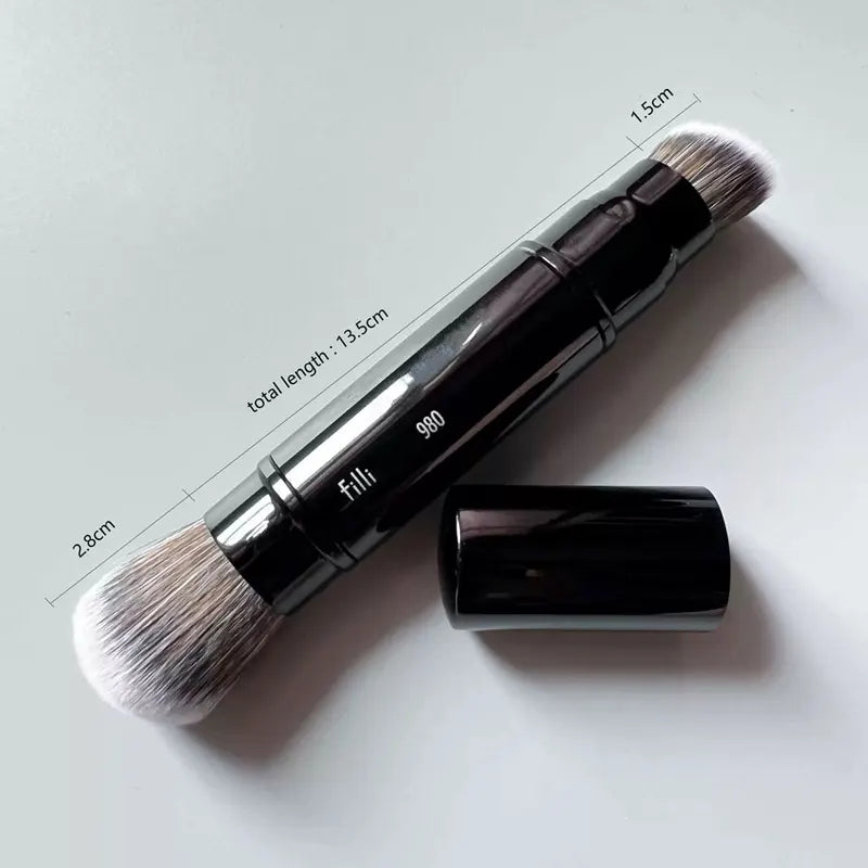 Portable Dual-Ended Foundation Makeup Brush - Travel Size Angled Powder & Liquid Brush