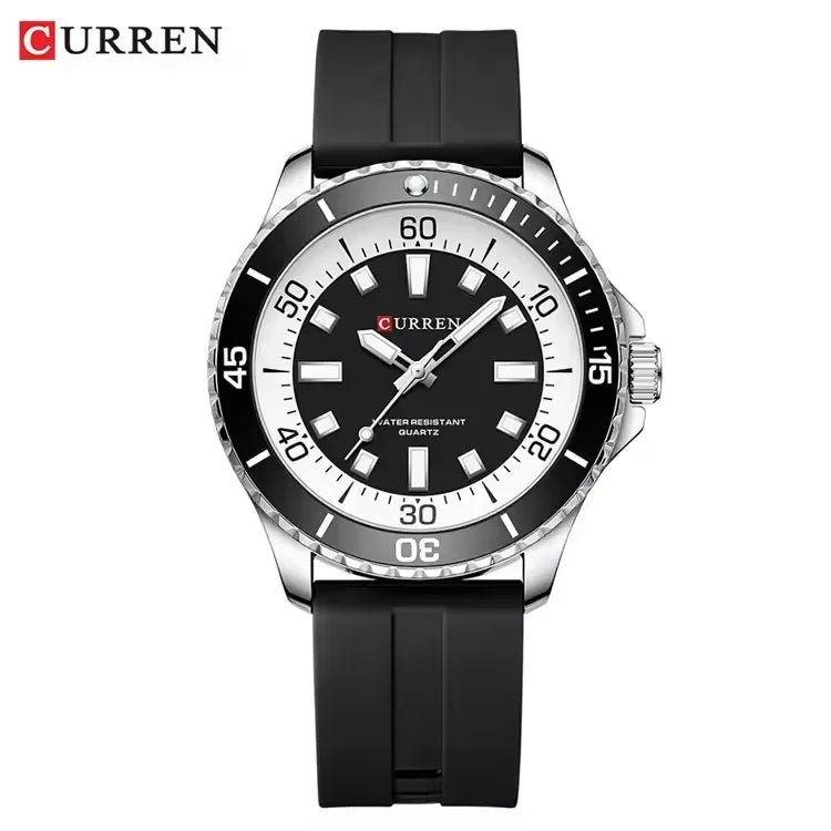 Men's Waterproof Sport Quartz Watch with Large Dial & Luminous Silicone Strap