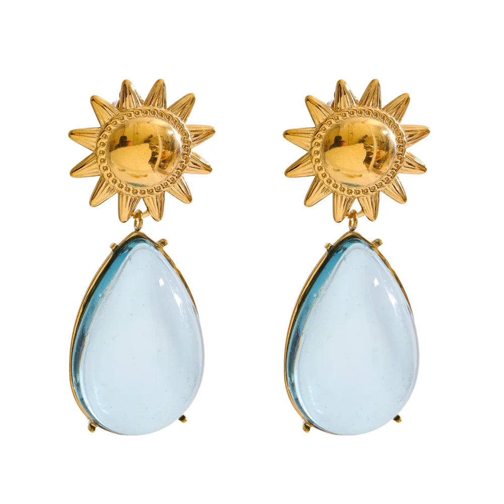 Sun Drop Earrings - Blue and White Resin Acrylic Hypoallergenic Jewelry Gift