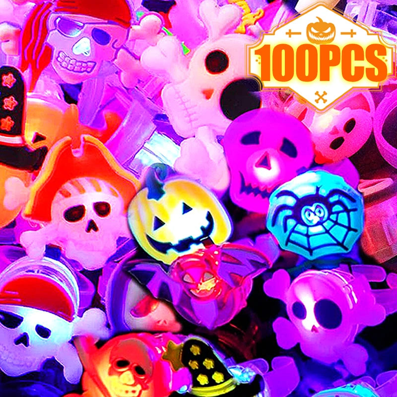 LED Halloween Light Up Ghost and Bat Rings - 10-100 Pack Flashing Party Favors