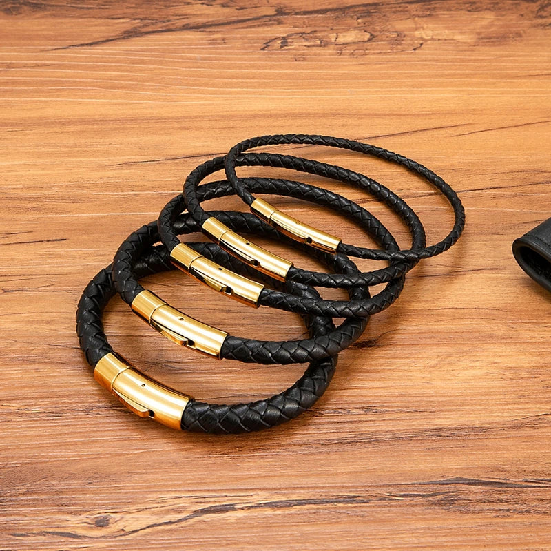 Men's Leather Bracelet Bangle with Magnetic Clasp - Handmade, Customizable Colors & Sizes