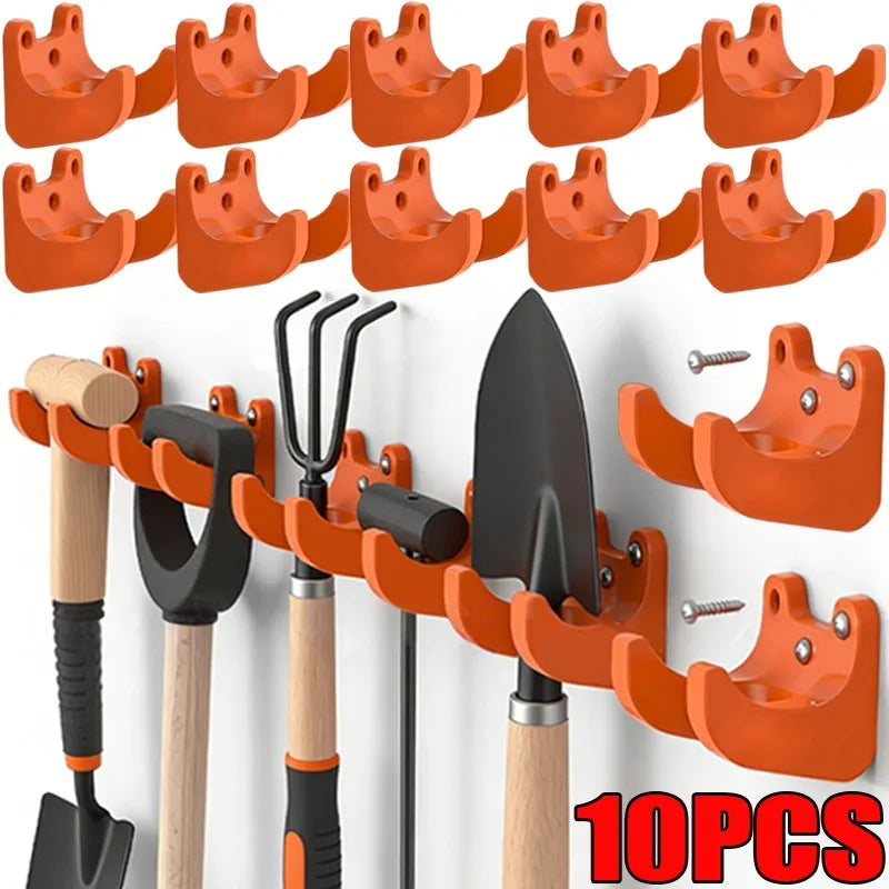 Wall-Mounted Storage Hooks for Garage Garden Tools Organizer Bracket Set