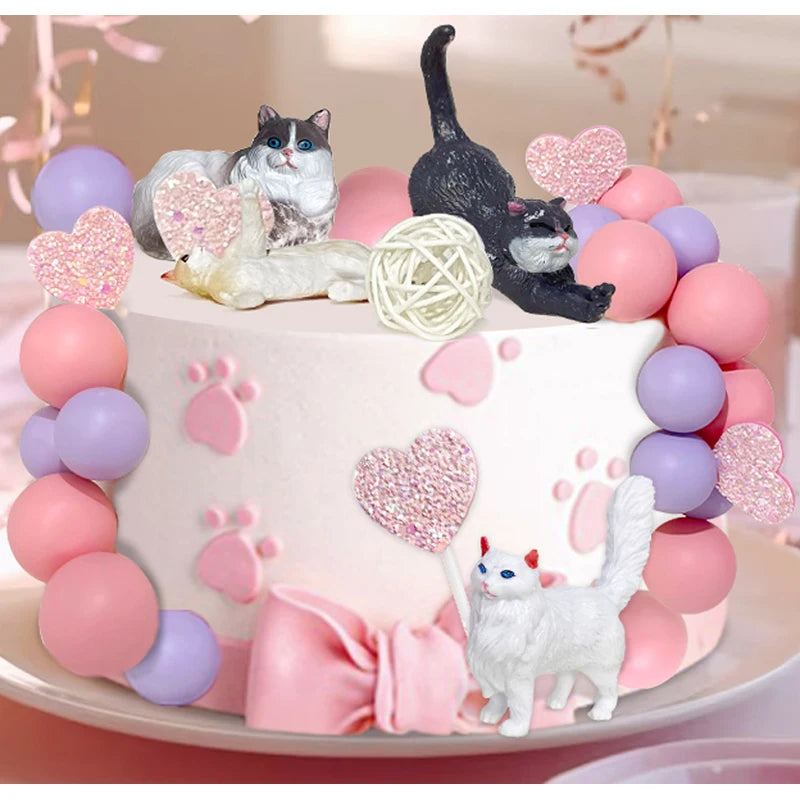 20pcs Cat Cake Decorations Heart Cake Toppers for Birthday & Baby Shower
