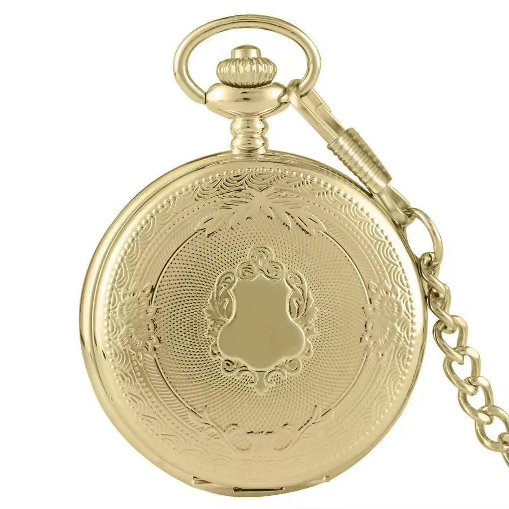 Carved Floral Rattan Shield Crown Pendant Watch with Chain - Vintage Steampunk Gift for Men