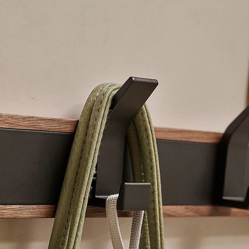 Black Wood Wall Hook Coat Rack for Bathroom Kitchen Bedroom Hallway