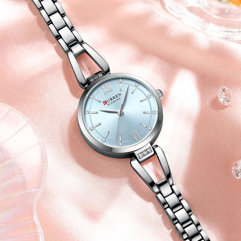 Casual Vintage Ladies Watch with Stainless Steel Dial and Adjustable Band