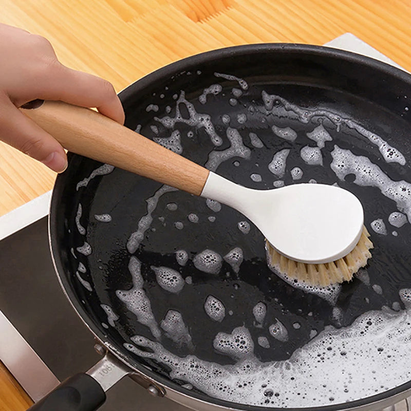 Kitchen Cleaning Brush with Wooden Handle for Dishwashing & Pan Cleaning