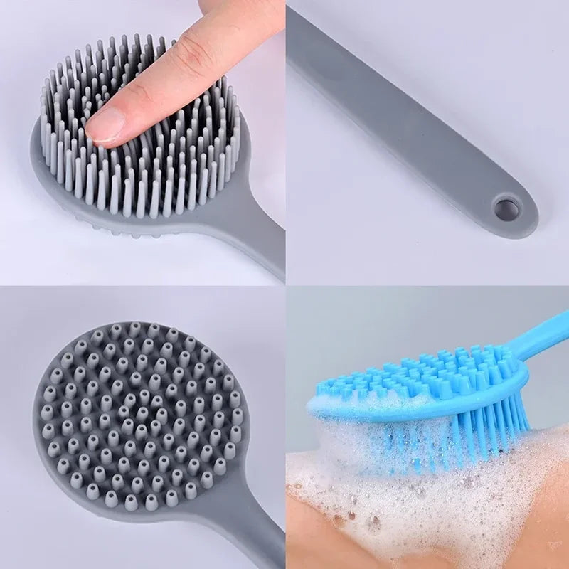 Silicone Long Handle Shower Brush with Dual-Sided Exfoliating Back Scrubber Bath Tool
