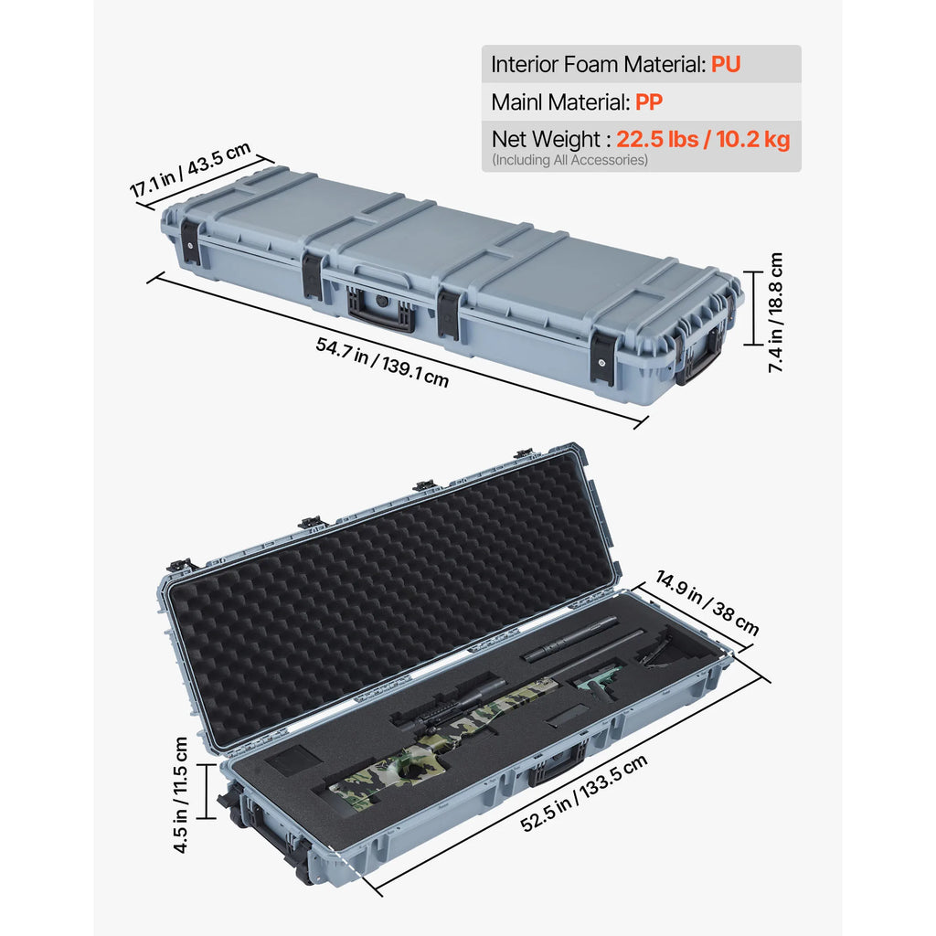 Lockable Waterproof Rifle Case with Foam Interior and Wheels - IP67 Dustproof & TSA Approved