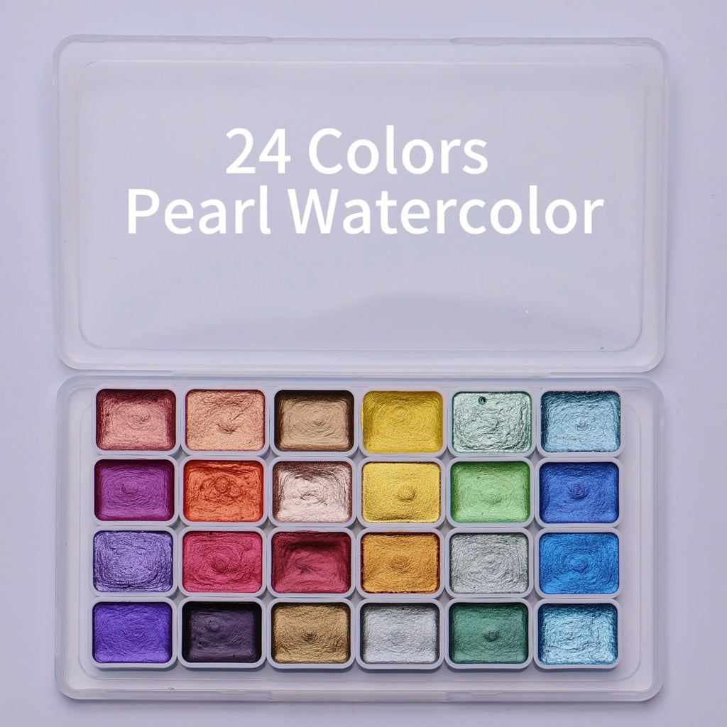 Watercolor Paint Set with Metallic, Glitter, Shimmer Colors - Portable Art Kit