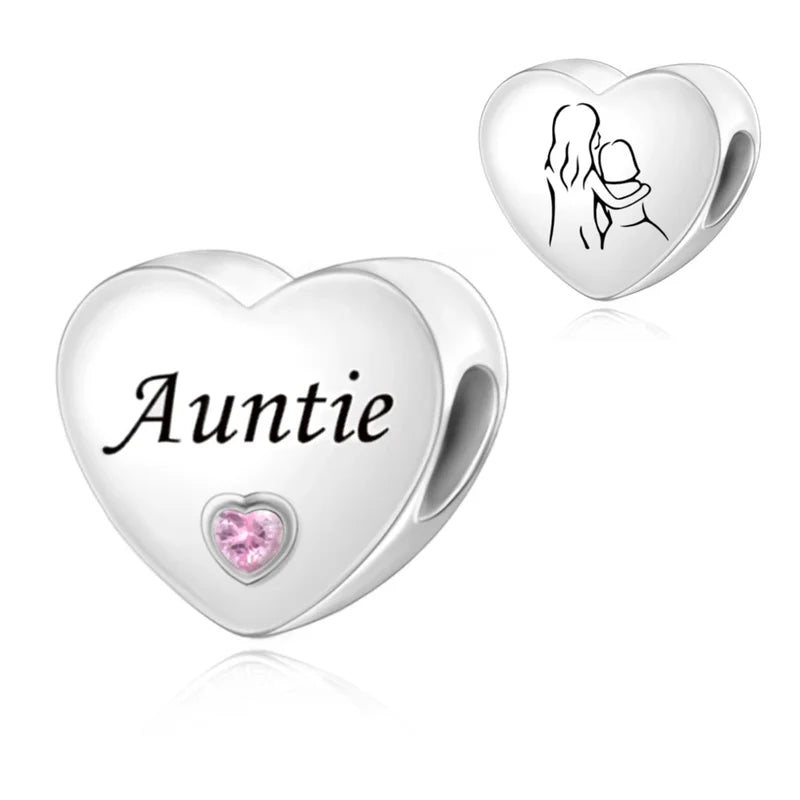 Family Friendship Heart Charm Beads for DIY Bracelets - Multiple Colors