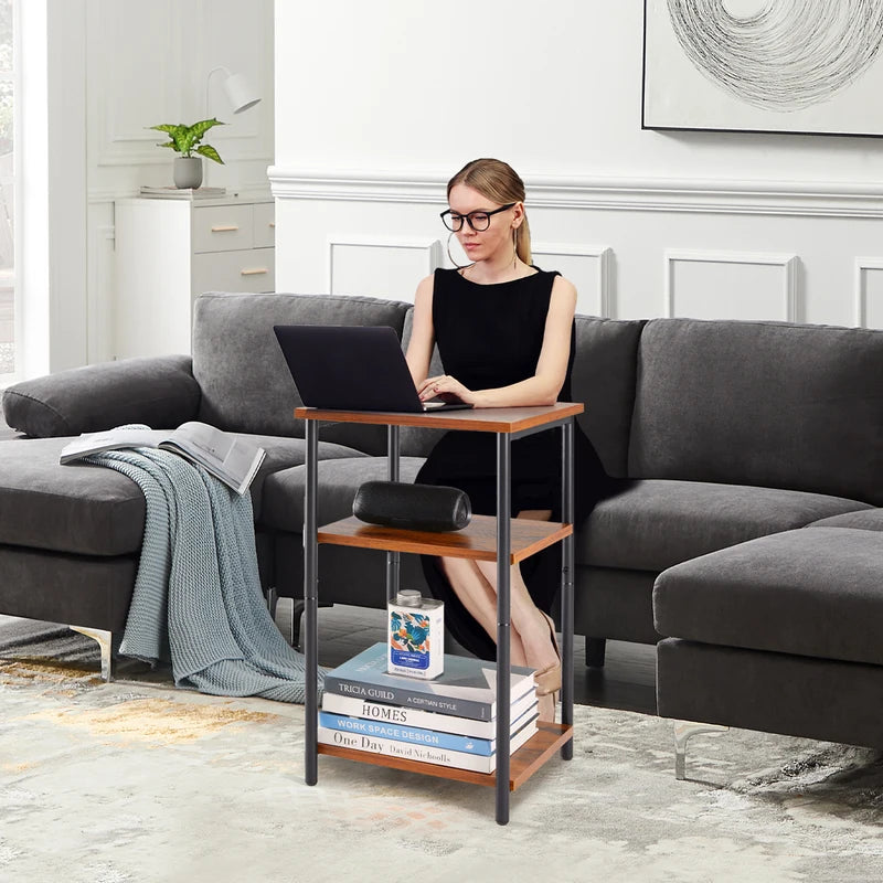 Multi-Tier End Table with Adjustable Feet - Space Saving Nightstand for Bedroom Living Room Office