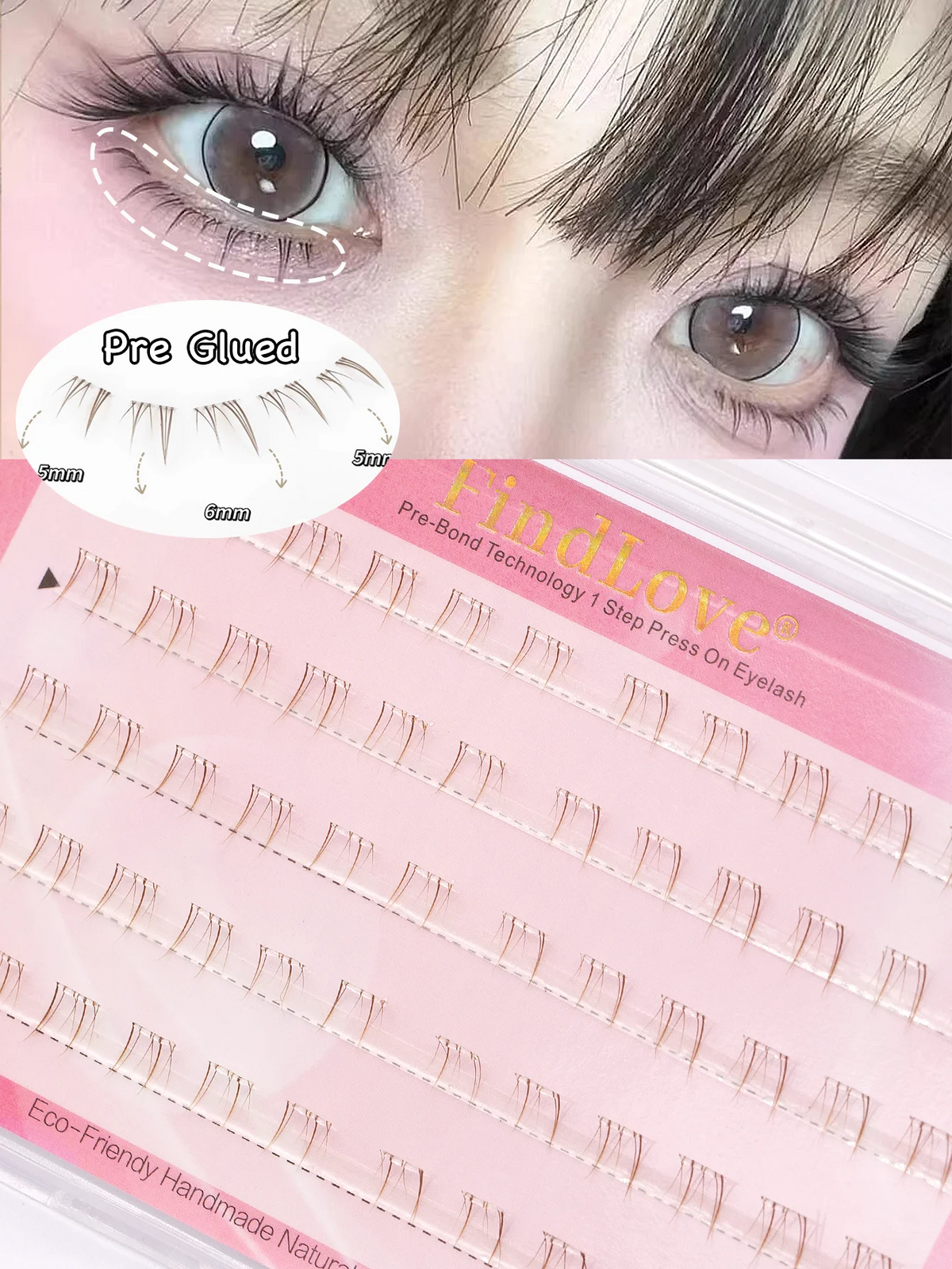 DIY Press-On No Glue Eyelash Extensions - 5 Rows Brown Natural Look 60pcs