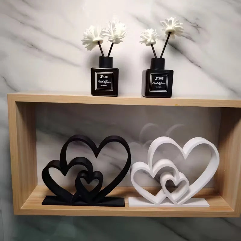 Heart-to-Heart Love Figurine - Black & White Desk & Shelf Decor, Valentine’s Gift