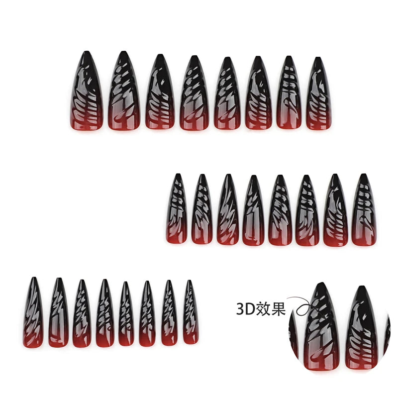 24Pc Halloween Fake Nails Set with Blood Skull Spider Design - Almond Shape, Detachable, Long Acrylic Tips