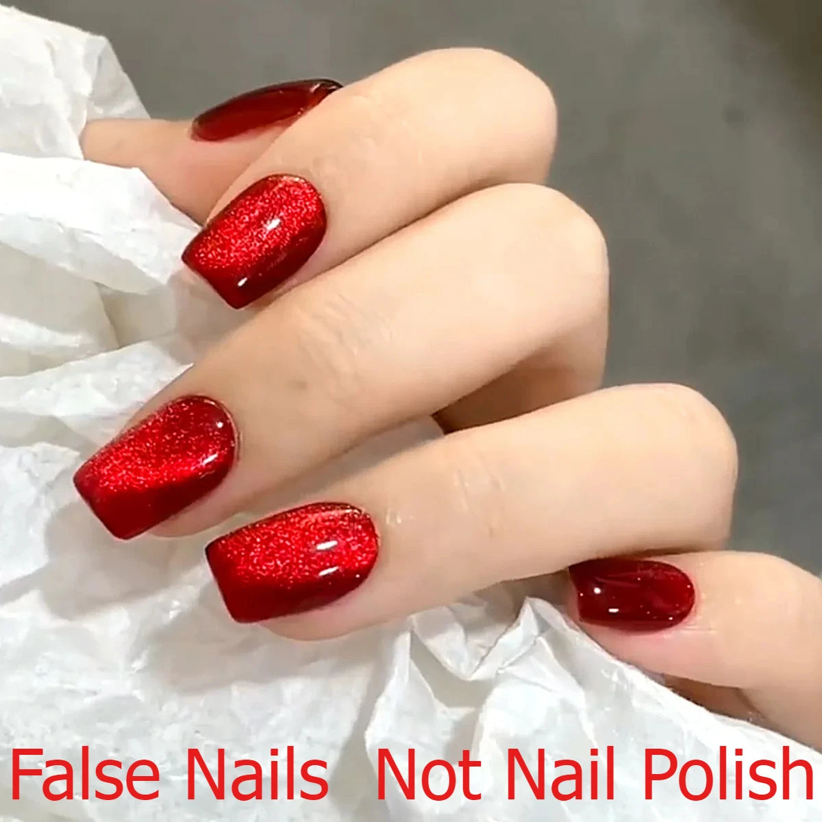 Halloween Sparkling Red Cat Eye Fake Nails - Detachable Press-On Manicure with Glue Wholesale