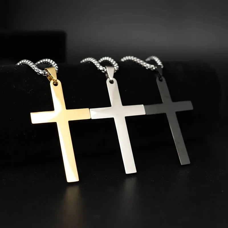 Simple Cross with Circle Pendant Necklace Unisex Stainless Steel Chain Jewelry