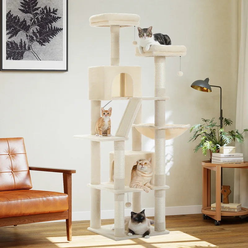 Multi-Level Cat Tree Tower with Scratching Posts, Condo, Hammock & Accessories