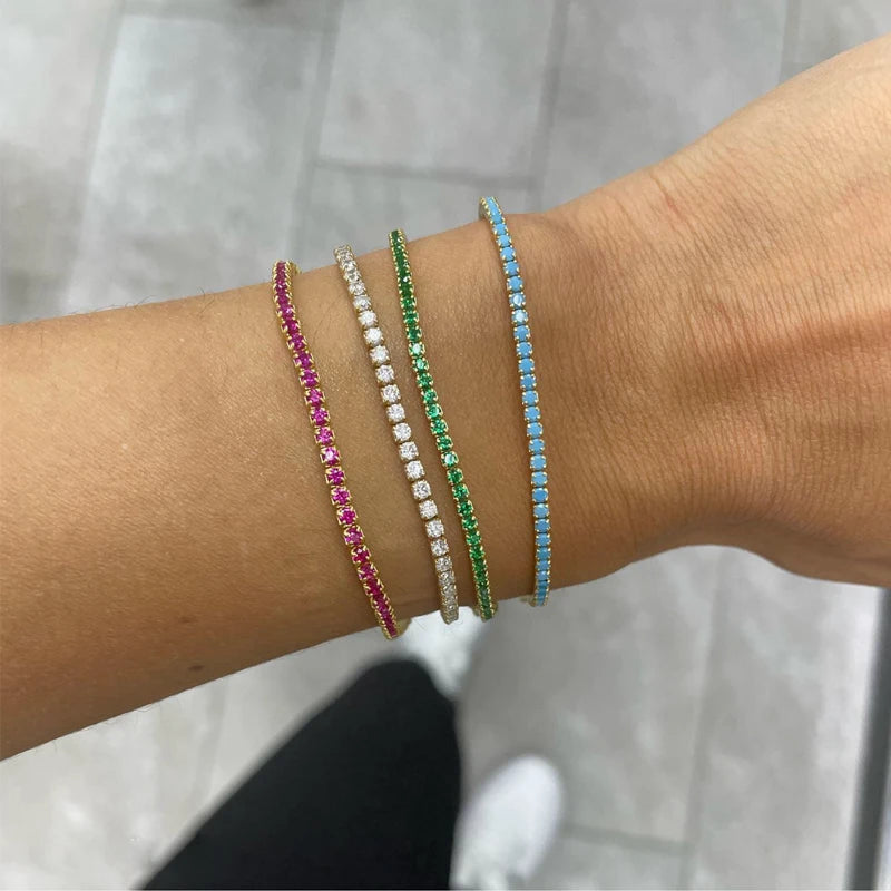 Colorful Crystal Tennis Bracelet for Women Waterproof 3MM CZ Jewelry Wedding Gift