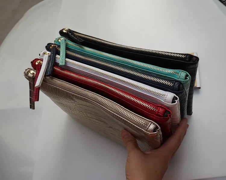 Women’s Crocodile Leather Envelope Clutch Bag Large Evening Party Handbag