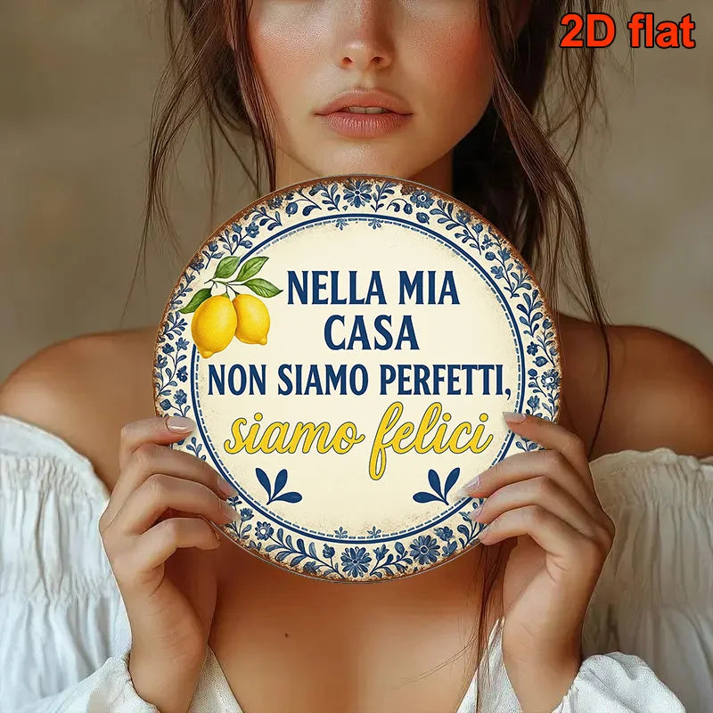 7.87in Retro Italian Lemon Wooden Wall Disc Decor for Kitchen & Dining