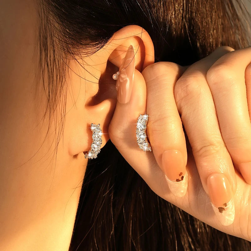 4mm Full Moissanite Hoop Earrings for Women Certified Round Cut D-Color Lab Created Jewelry Gift