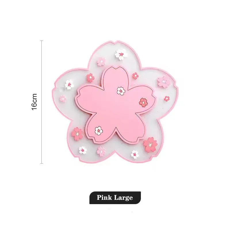 Cherry Blossom Silicone Coasters Set - Anti-Slip Kitchen Table Mat with Various Colors