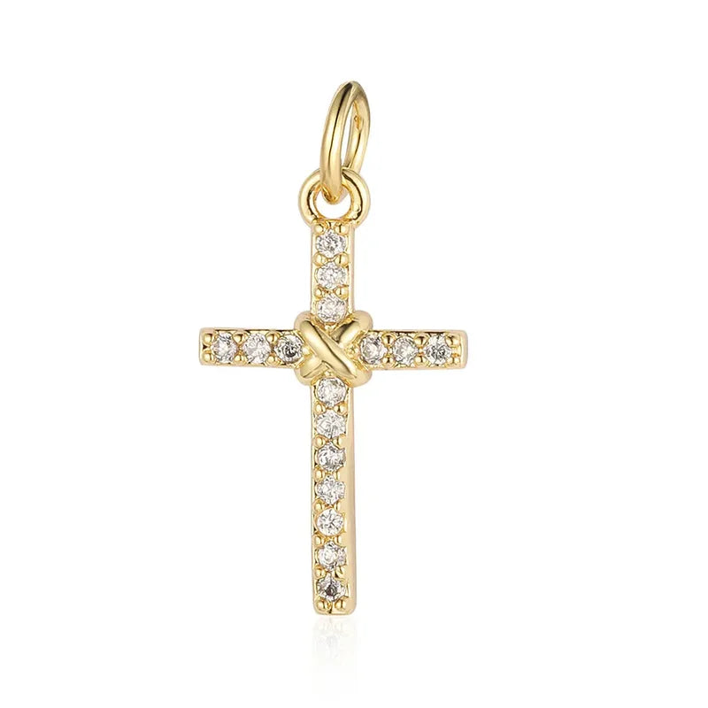 5-Piece Religious Evil Eye Jewelry Pendant Set - Copper Zircon Cross & Bear Charms for DIY Necklace & Earring Making