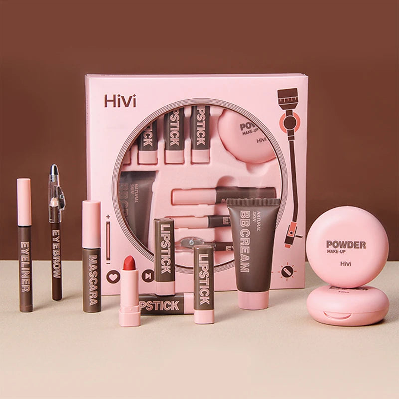 Women's Christmas Makeup Set with Lipsticks, Powder, BB Cream, Eyebrow Pencil, Mascara & Eyeliner