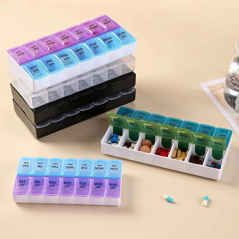 Double Row Portable Medicine Organizer Box 14-Day Large Capacity Storage
