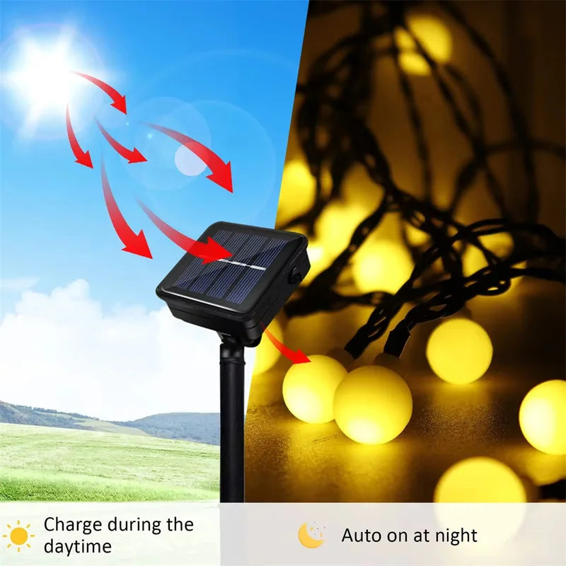 Frosted Globe Solar String Lights - Outdoor Fairy Lights with 8 Modes for Garden & Holiday Decor