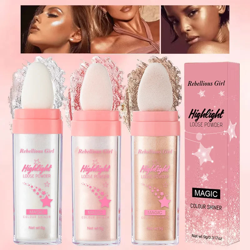 3-Color Fairy Dust Highlight Powder for Face & Body - Shimmering Highlighter Set