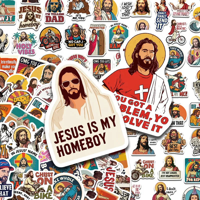 Cartoon Jesus Stickers Pack - Waterproof Vinyl Decals for Laptop Phone Skateboard & More