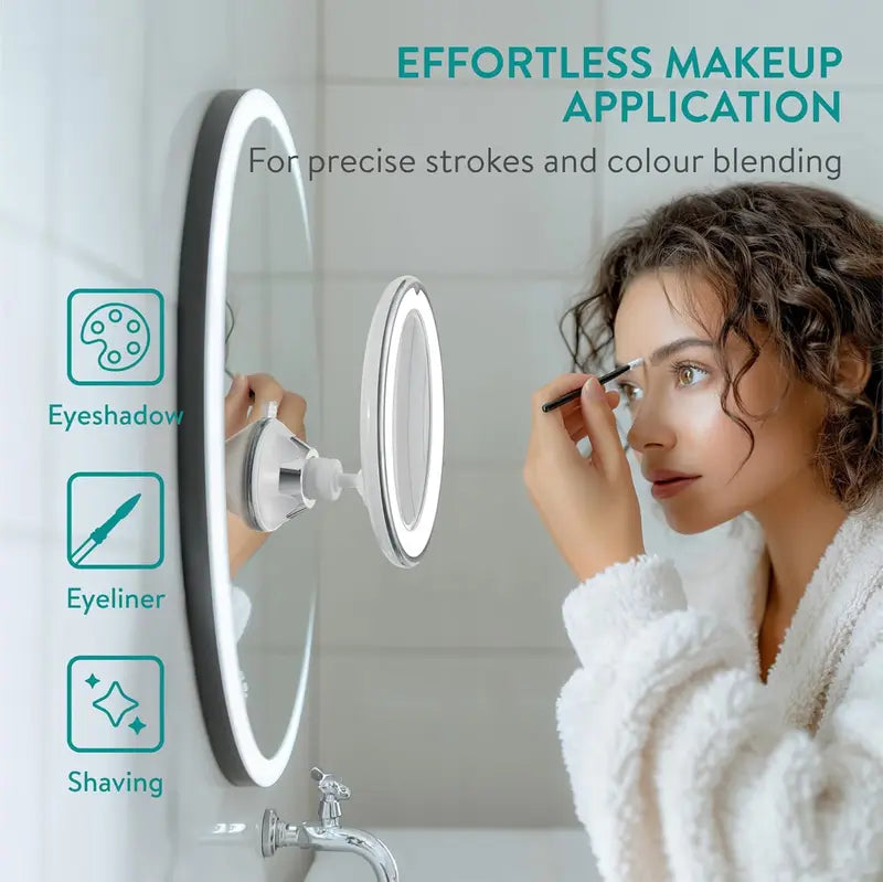 10X Magnifying Makeup Mirror with Dimmable LED Lights and 360° Rotation