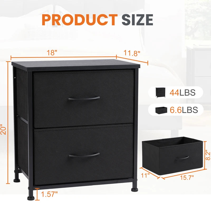 Multipurpose Nightstand with 2 Fabric Drawers - Wooden Top Storage Table