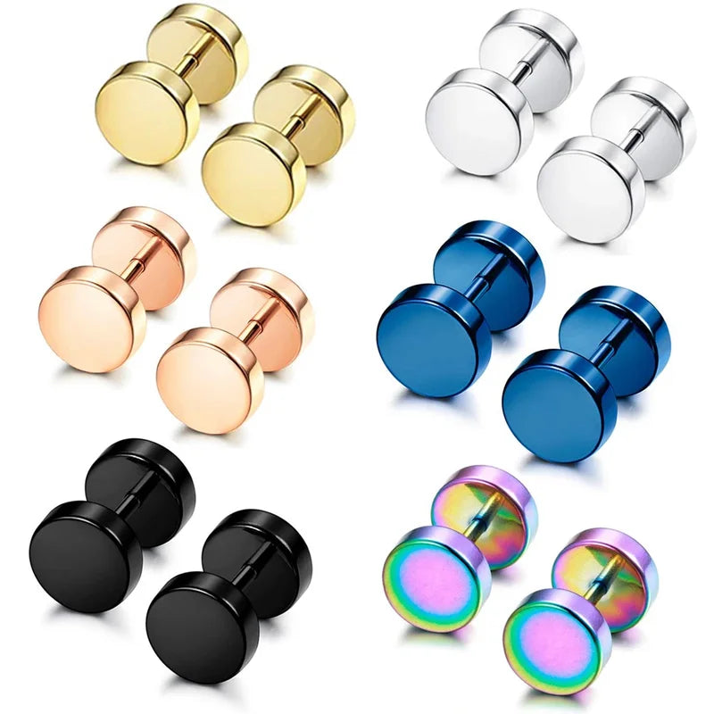 Unisex Round Stud Earrings for Women & Men - Stainless Steel, 2-14mm
