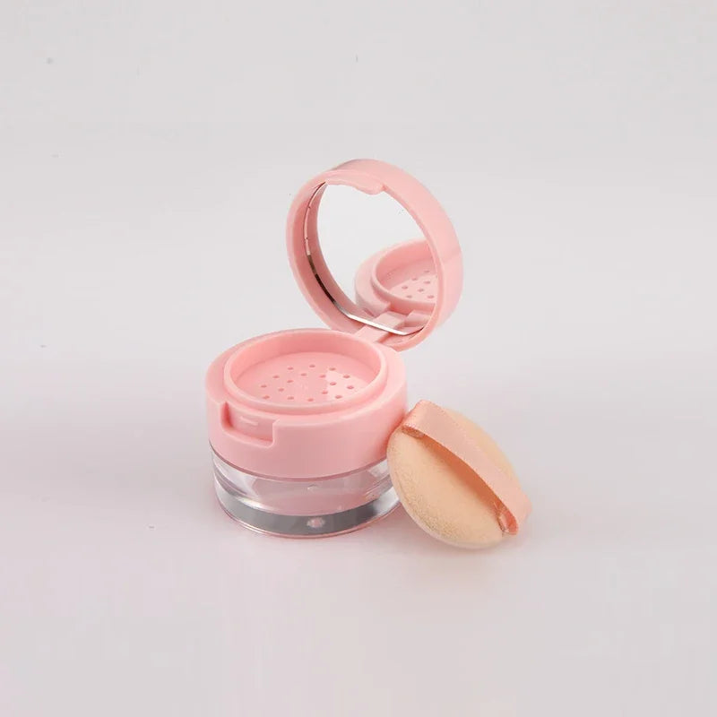 Portable Makeup Powder Container with Sifter and Mirror - Travel Cosmetic Jar