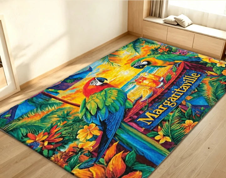 Colorful Tropical Beach Parrot Area Rug Non-Slip Floor Carpet for Living Room & Bedroom