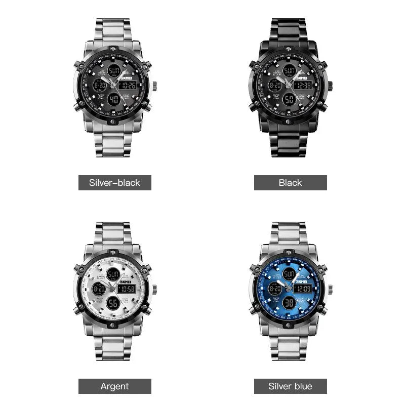 Men's Digital Sport Watch with Full Steel Strap and Countdown Timer