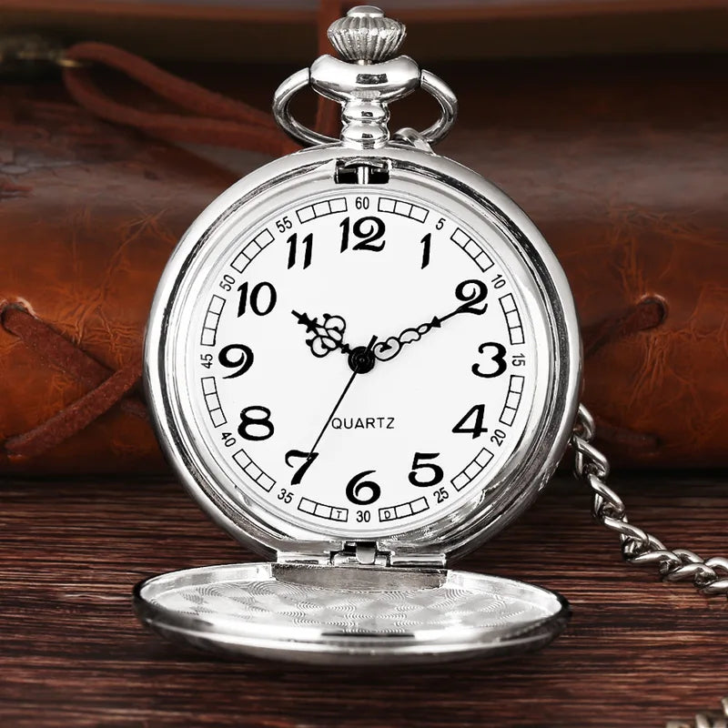 Vintage Pocket Watch Quartz Chain Watch with Alloy Case & Glossy Finish